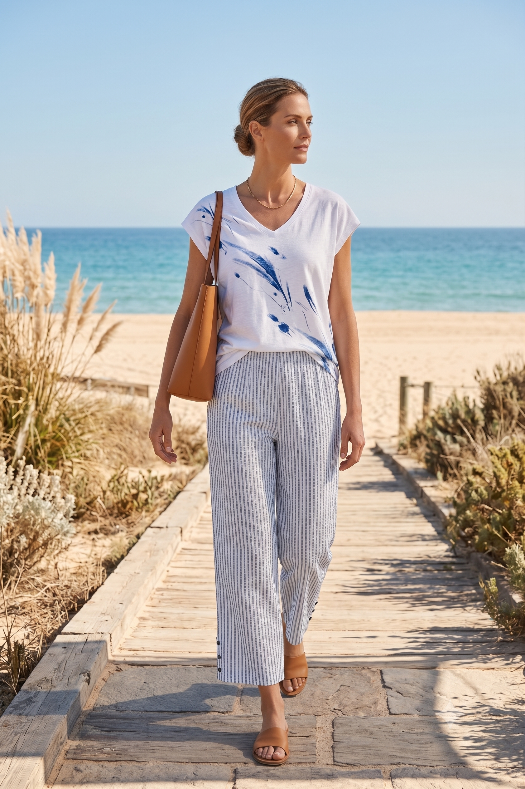 Wild Palms #5626 Side Button Stripe Capri - 100% Cotton (Wholesale)