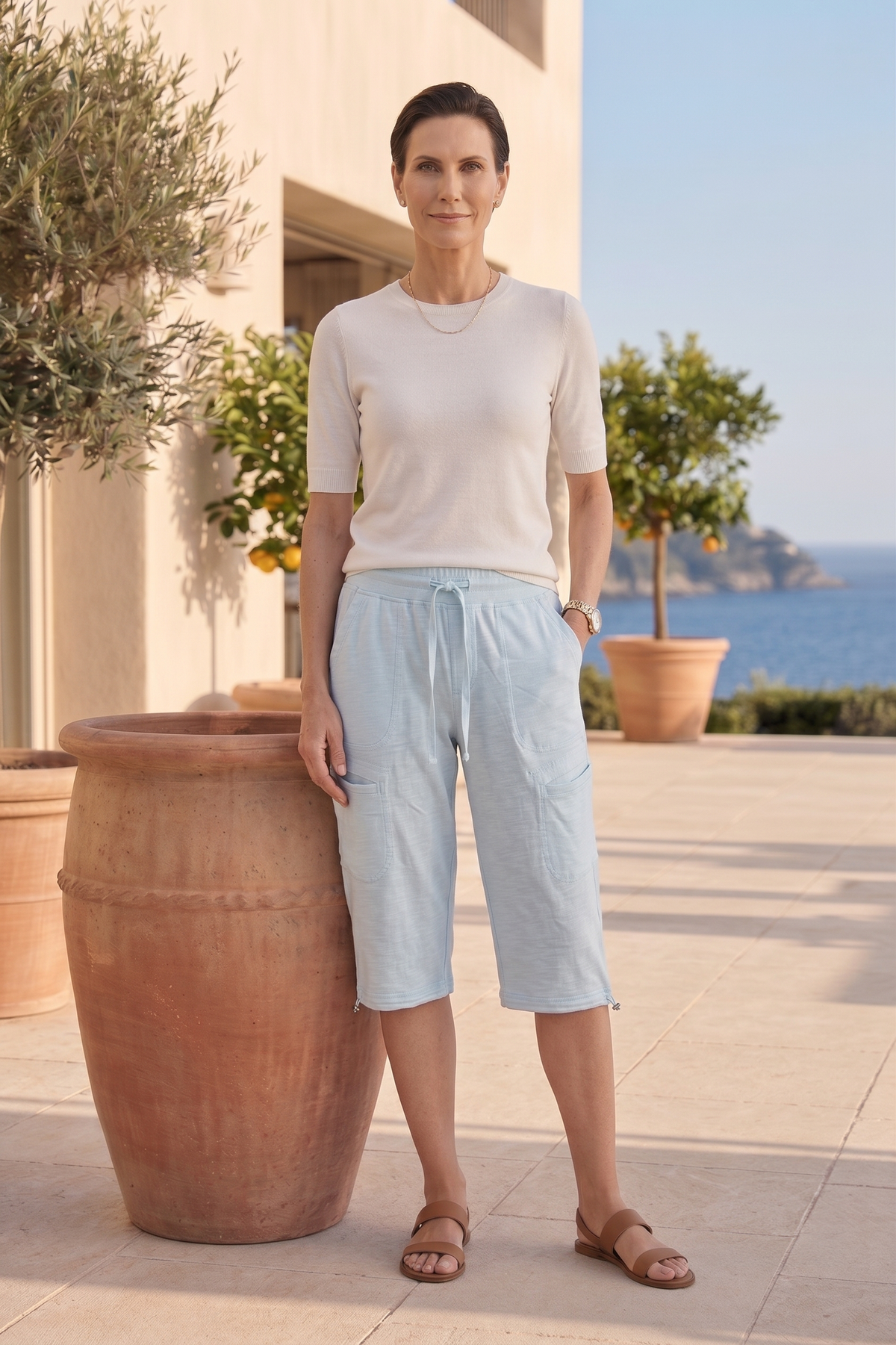 Style #5012 | Wholesale 100% Cotton String Cord Beach Walker Capri - Multiple Colors