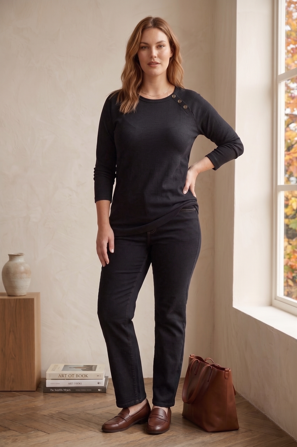 #D18 Long Sleeve Ribbed Jersey Top - Button Detail