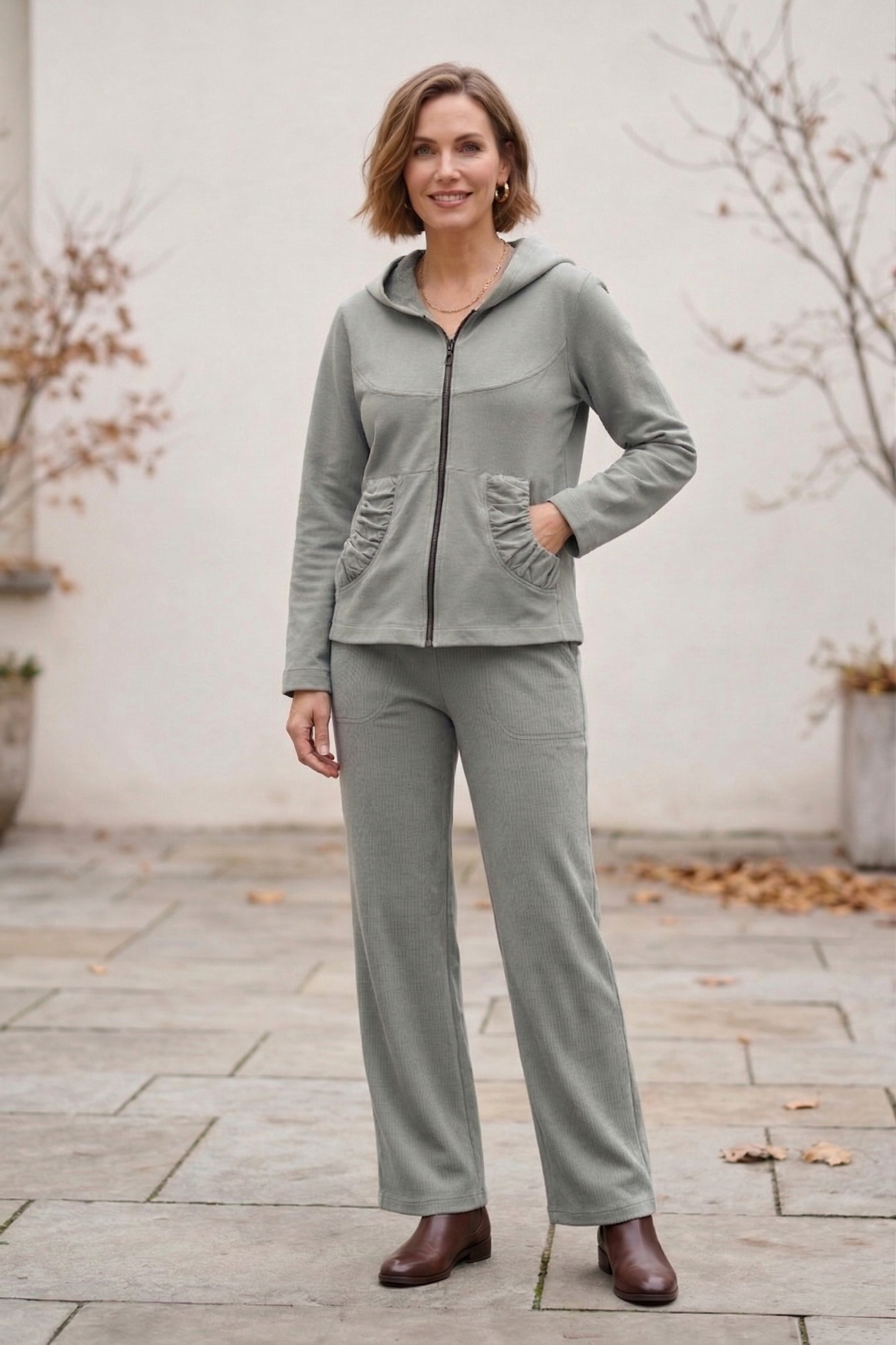 #7765 Stretch French Terry Ruched Zip Hoodie