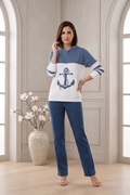 #1701A Long Sleeve Pullover Hoodie with Anchor Print - 100% Cotton Slub Jersey