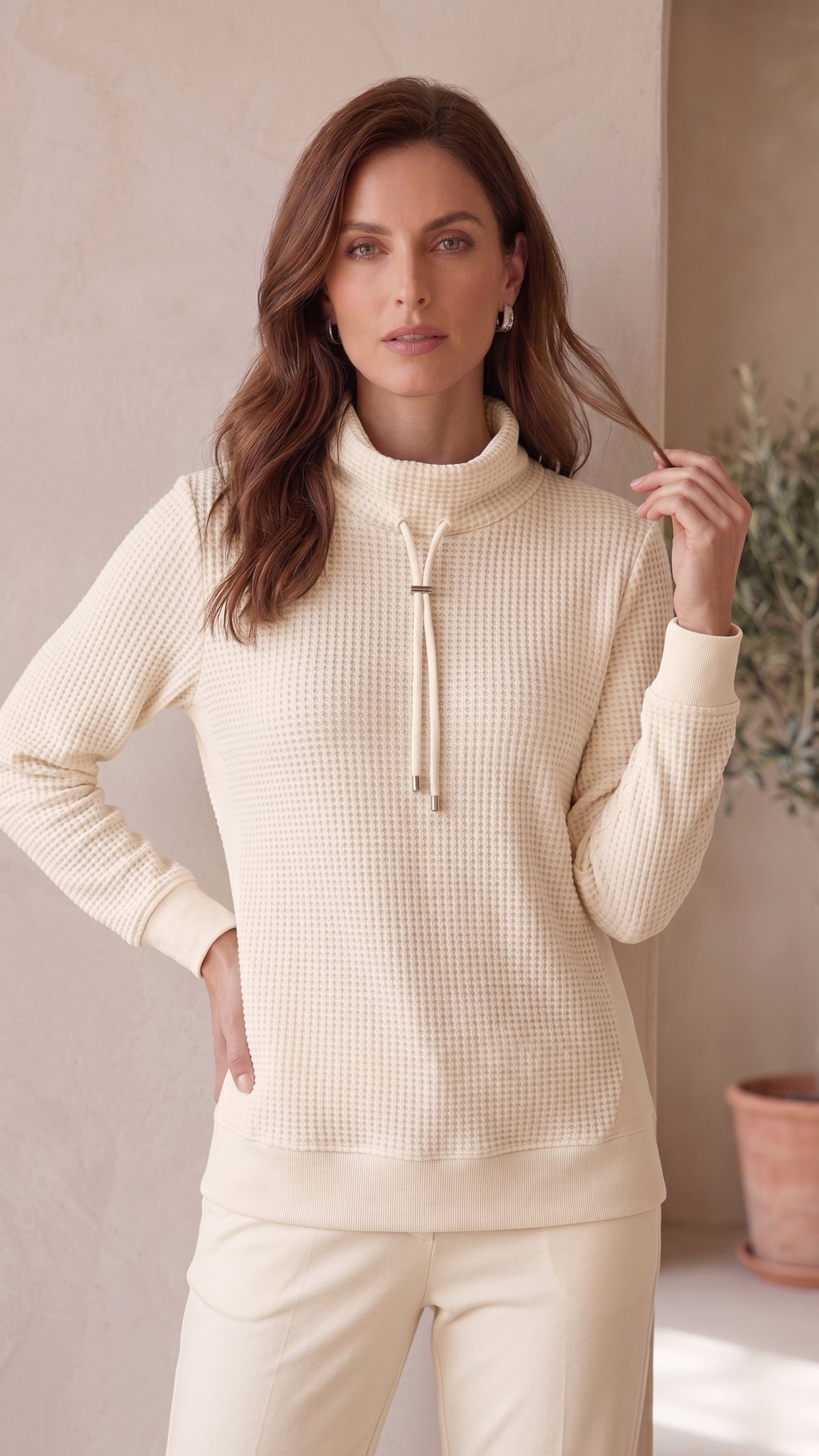 Women’s Premium Waffle Knit L/S Mock Neck Top – Style #W04