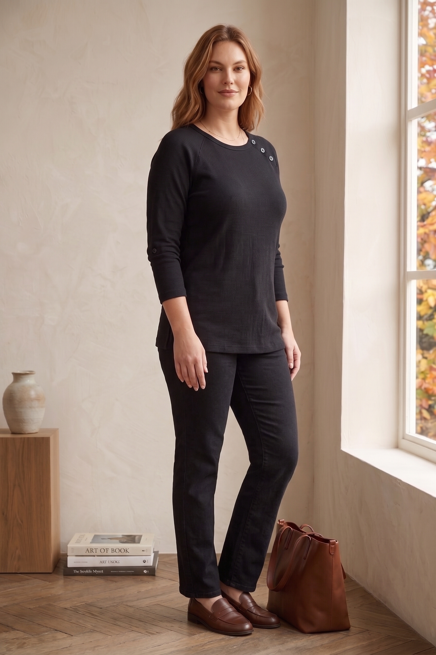 #D18 Long Sleeve Ribbed Jersey Top - Button Detail
