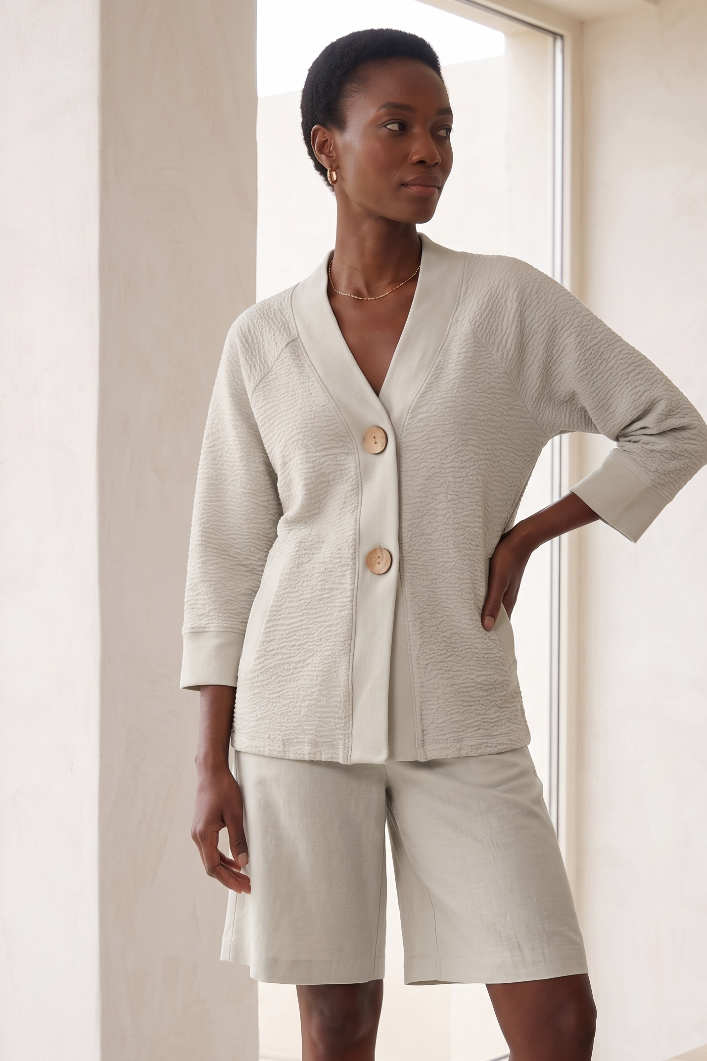 Style #8374 Wholesale Bubble Knit Bracelet Sleeve Big Button Cardigan - Multiple Colors
