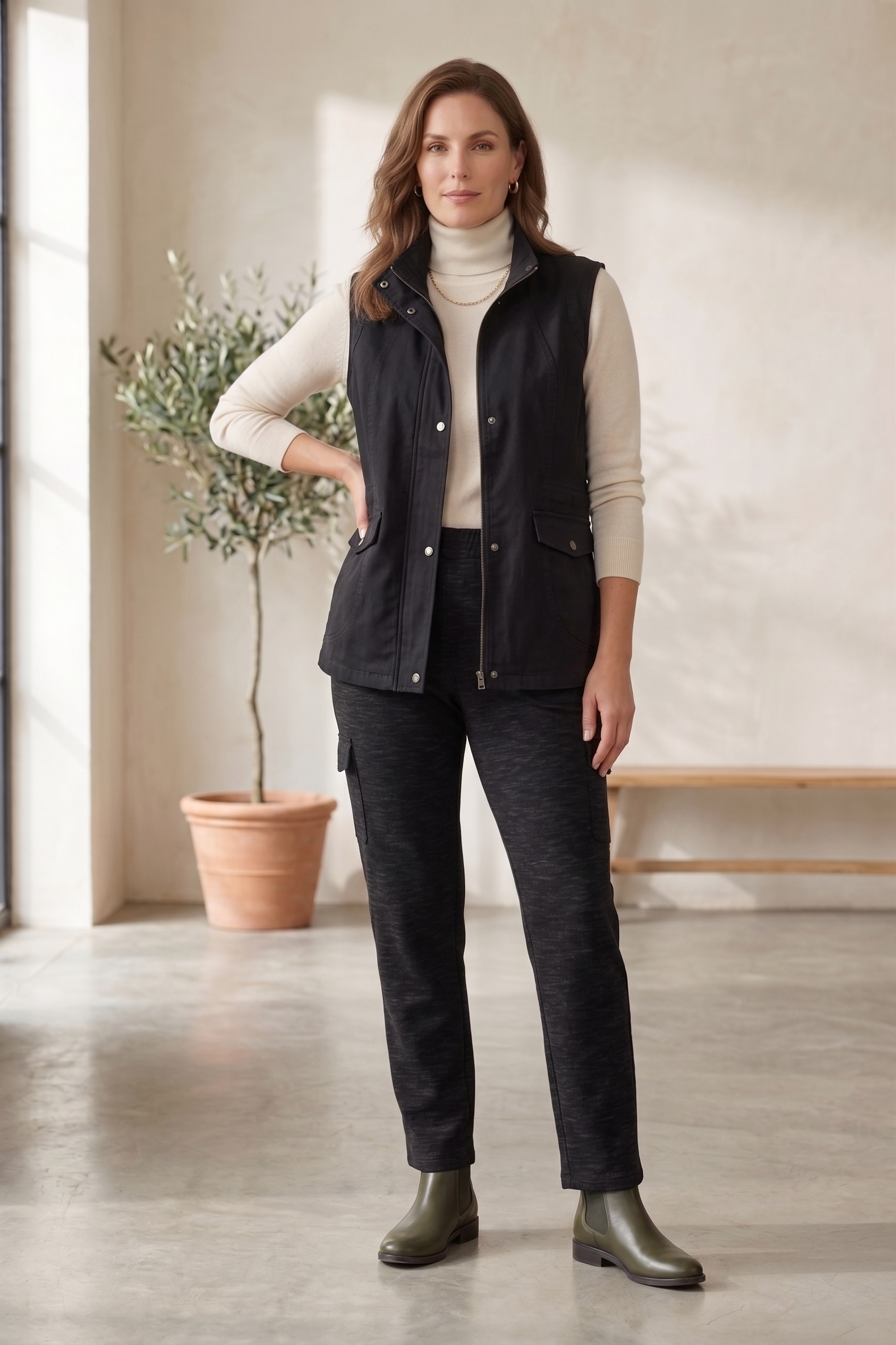 Women’s Stretch Denim Cargo Vest (#D44)