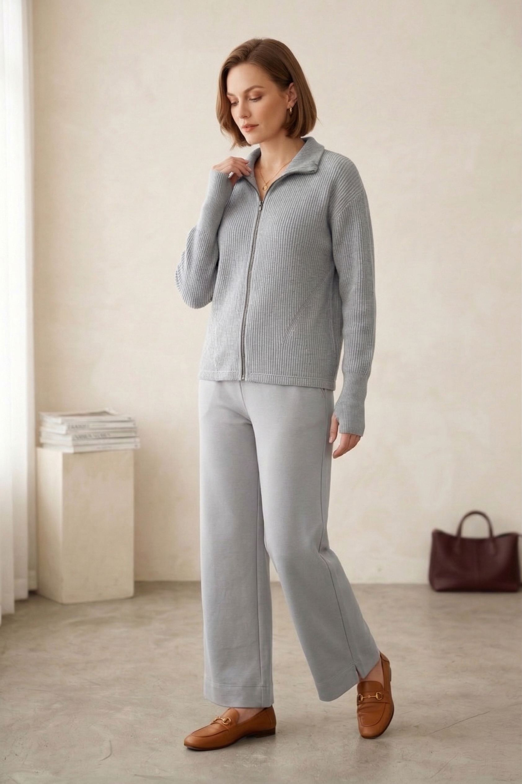 Wild Palms #7761 | Textured Full-Zip Jacket with Thumbhole Cuffs & Zip Pocket