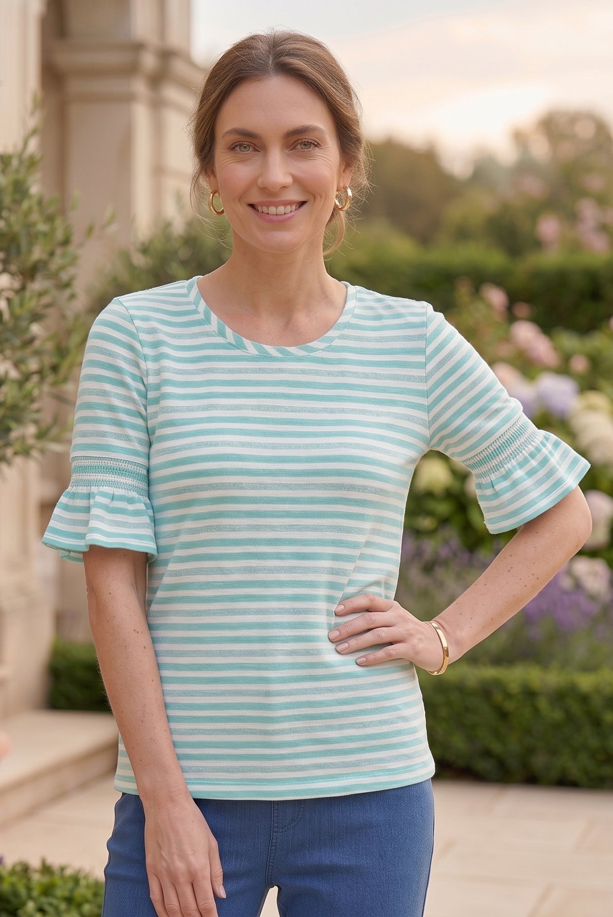 #JS15 | Elbow Flare Slv. Striped Top