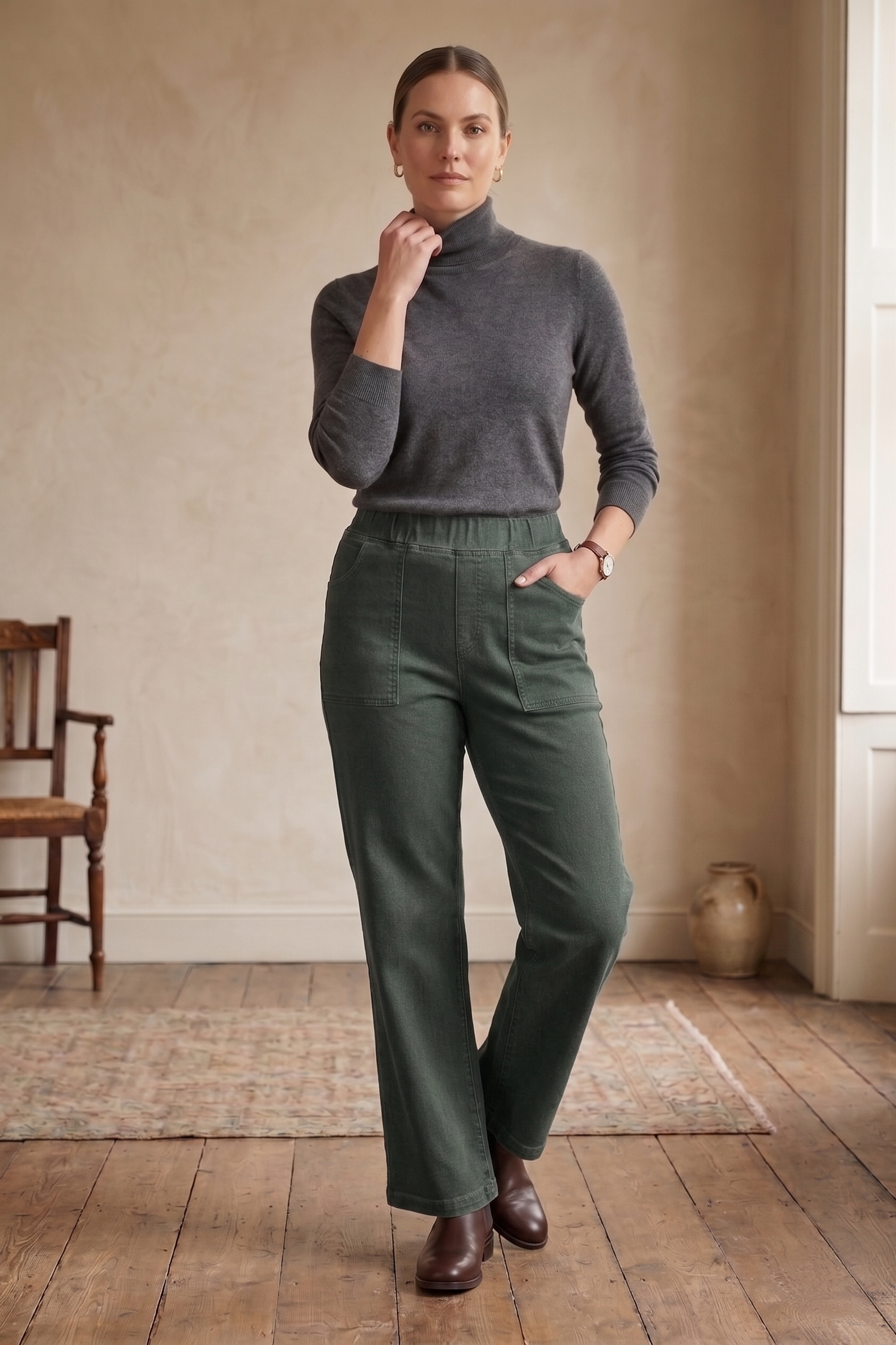 D55 Premium Stretch Denim Pull-On Pants | Minimalist "Little Luxe" Style