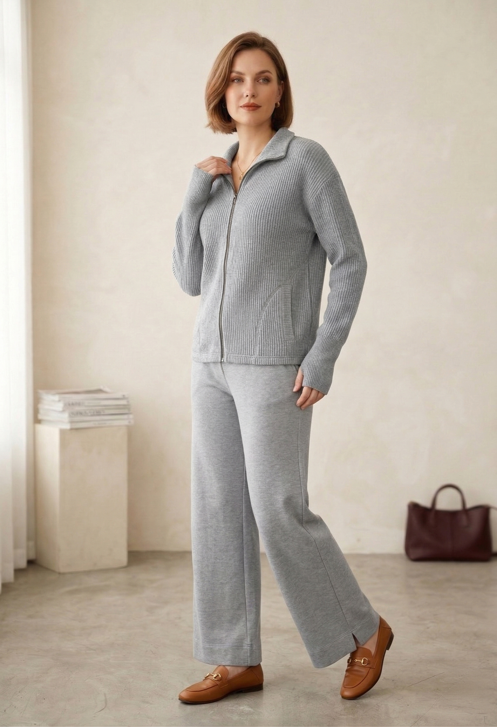 Wild Palms #7761 | Textured Full-Zip Jacket with Thumbhole Cuffs & Zip Pocket