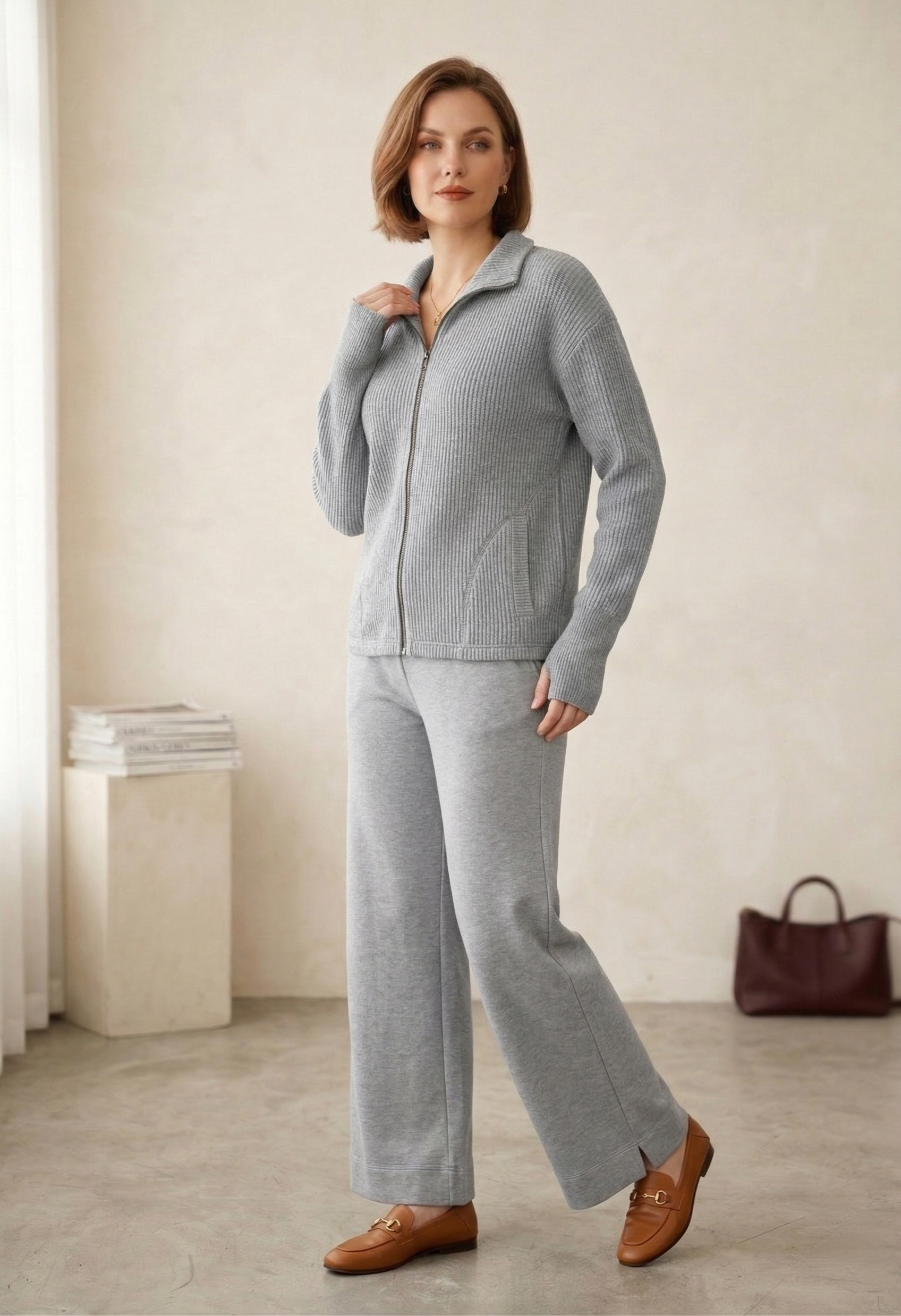 Wild Palms #7761 | Textured Full-Zip Jacket with Thumbhole Cuffs & Zip Pocket