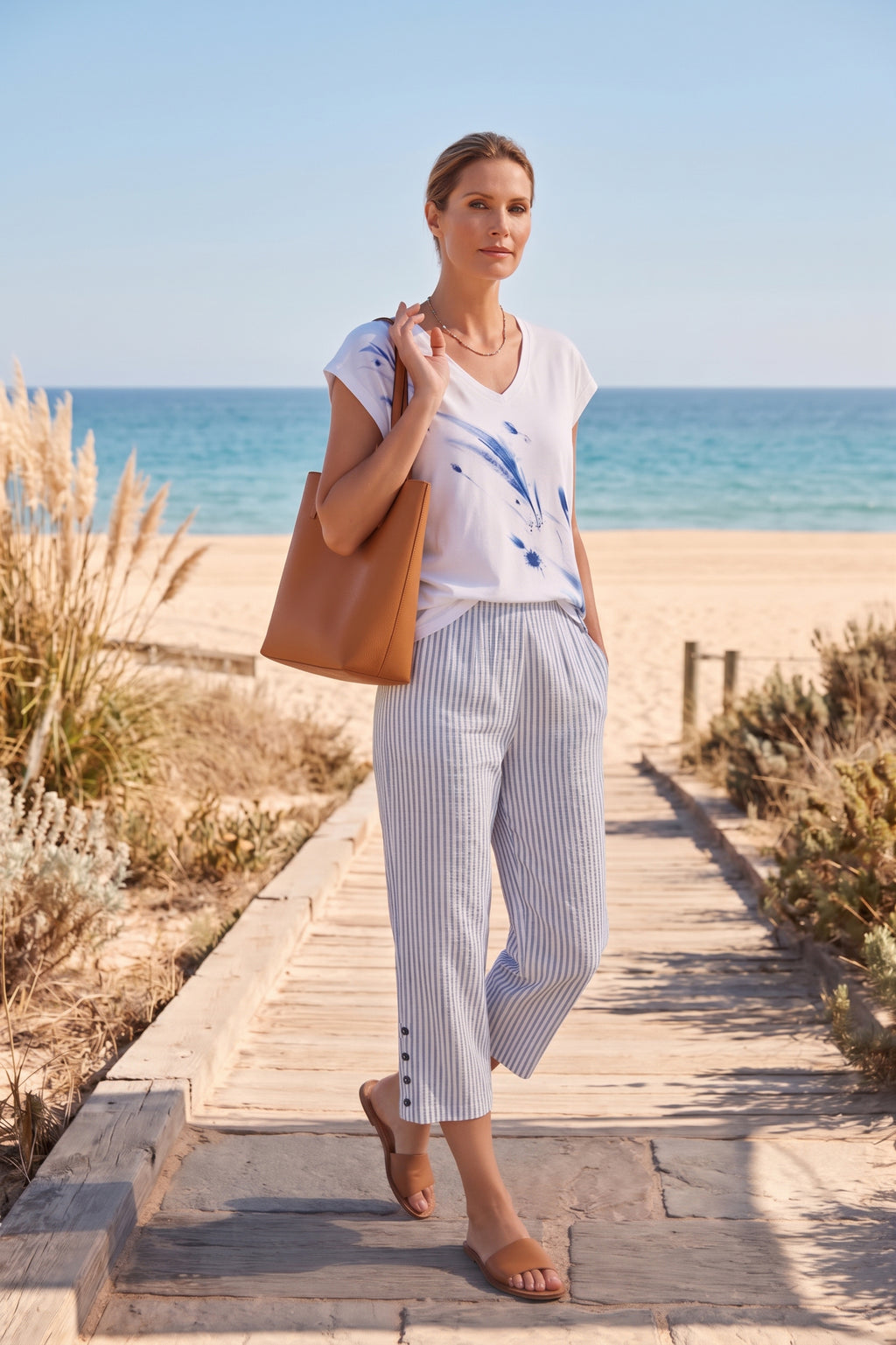 Wild Palms #5626 Side Button Stripe Capri - 100% Cotton (Wholesale)