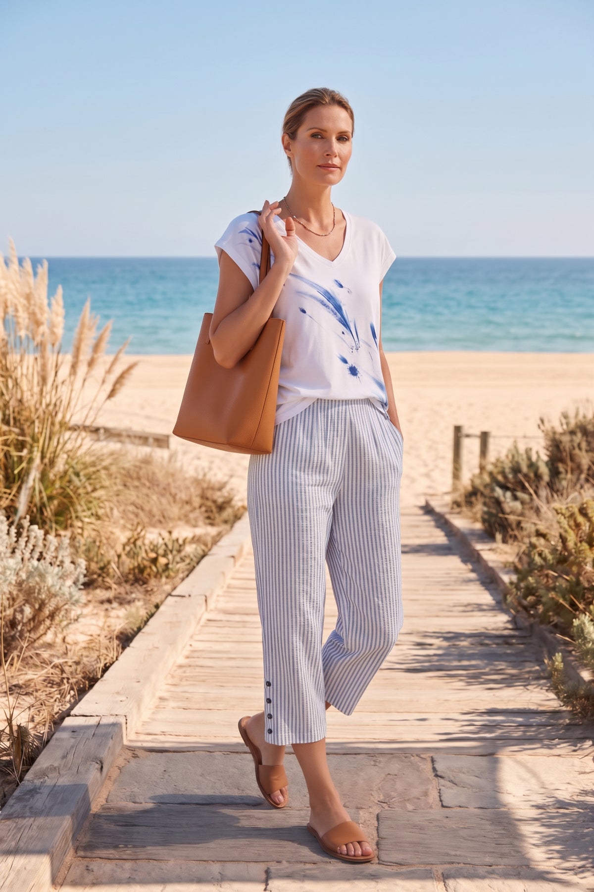 Wild Palms #5626 Side Button Stripe Capri - 100% Cotton (Wholesale)