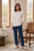 Style #8303: Women's Textured Knit ¾ Sleeve Button Scoop Neck Top