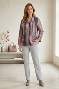 L/S Distressed Stripe Cotton Jersey Blouse Shacket – Style #1271