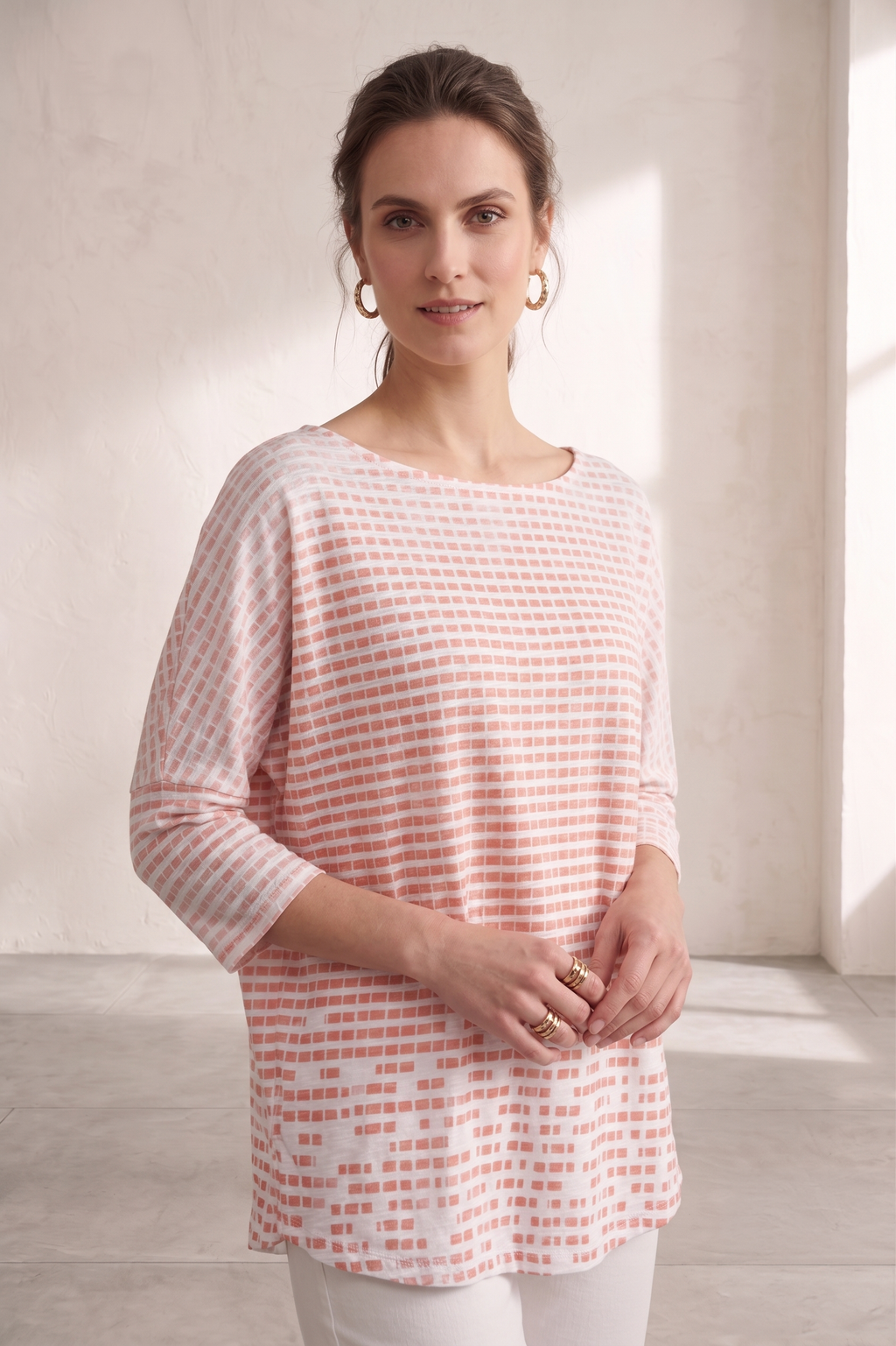 Style #1715-Wild Palms Wholesale Women's 100% Cotton Dolman Sleeve Geo Top