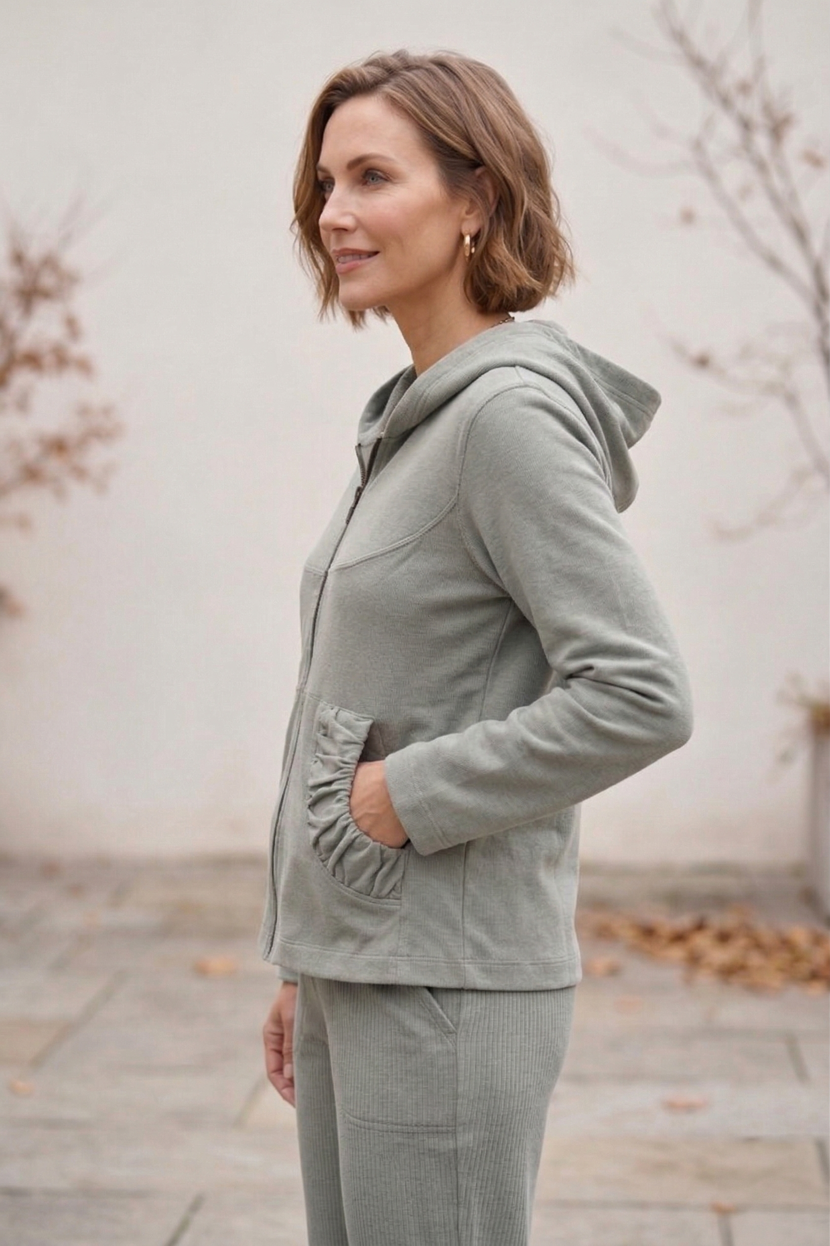 #7765 Stretch French Terry Ruched Zip Hoodie
