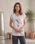 Style #1716-Wild Palms Wholesale Women's 100% Cotton Cap Sleeve Floral Top