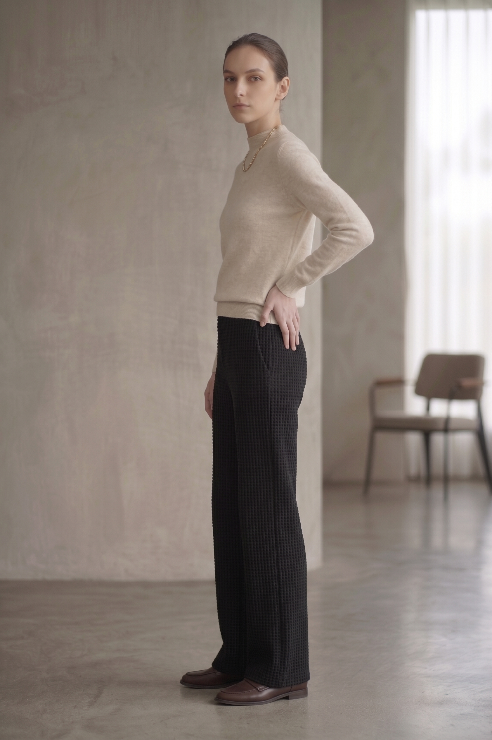 W08 | Luxe Waffle Knit Slim Pants - Minimal Ribbed Texture