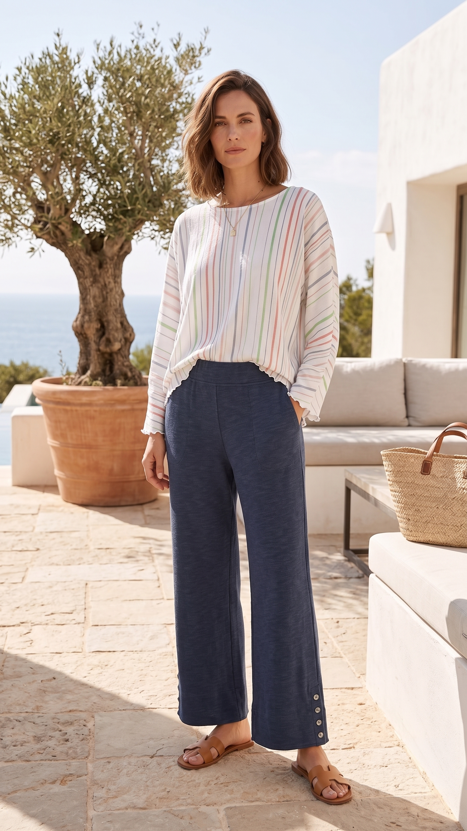Wild Palms #5743 Side Button Capri - 100% Cotton (Wholesale)