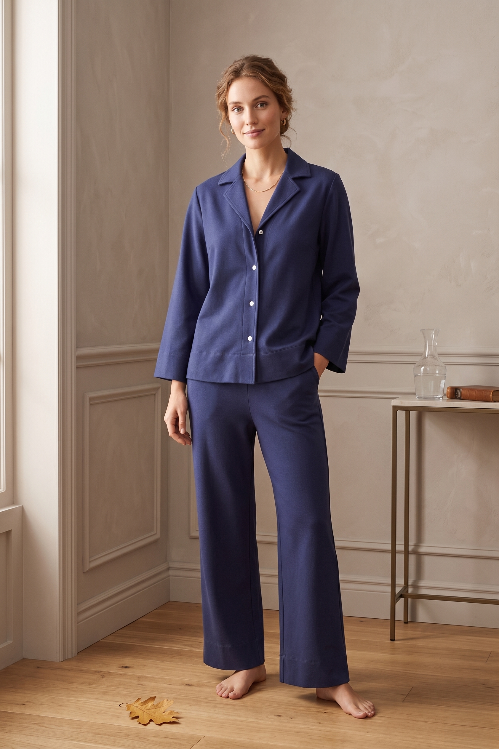 PJ75 Luxe Bracelet Sleeve Wide Leg Lounge Set | Premium Stretch French Terry