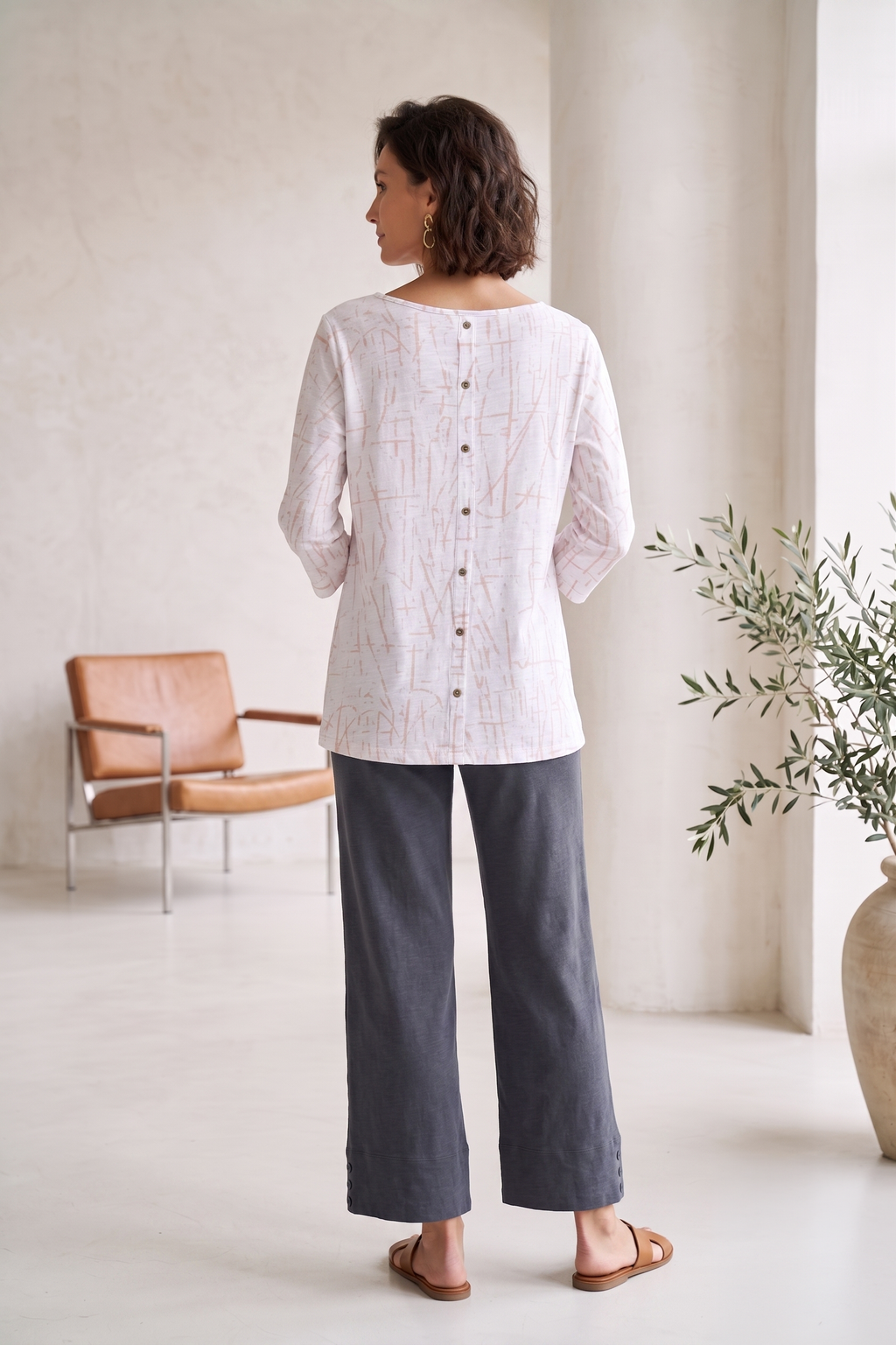 Style #1734 |Wholesale 100% Cotton ¾ Sleeve Abstract Print Top - Multiple Colors