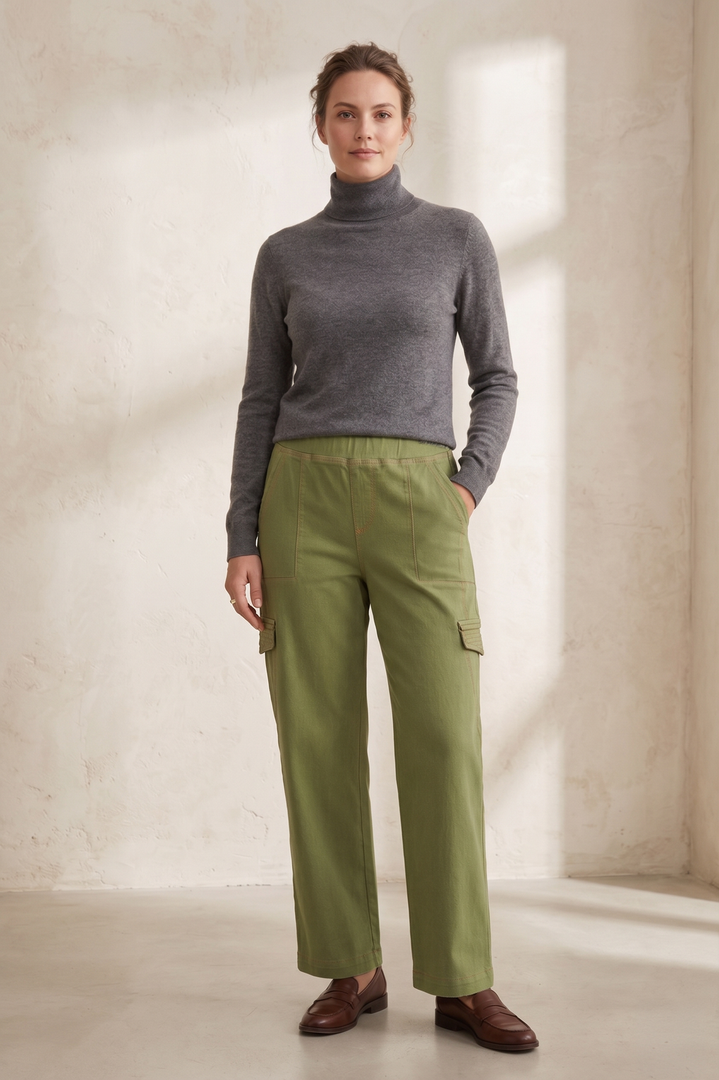 D58 Minimalist Contrast Stitching Cargo Jeans | Premium Stretch Denim