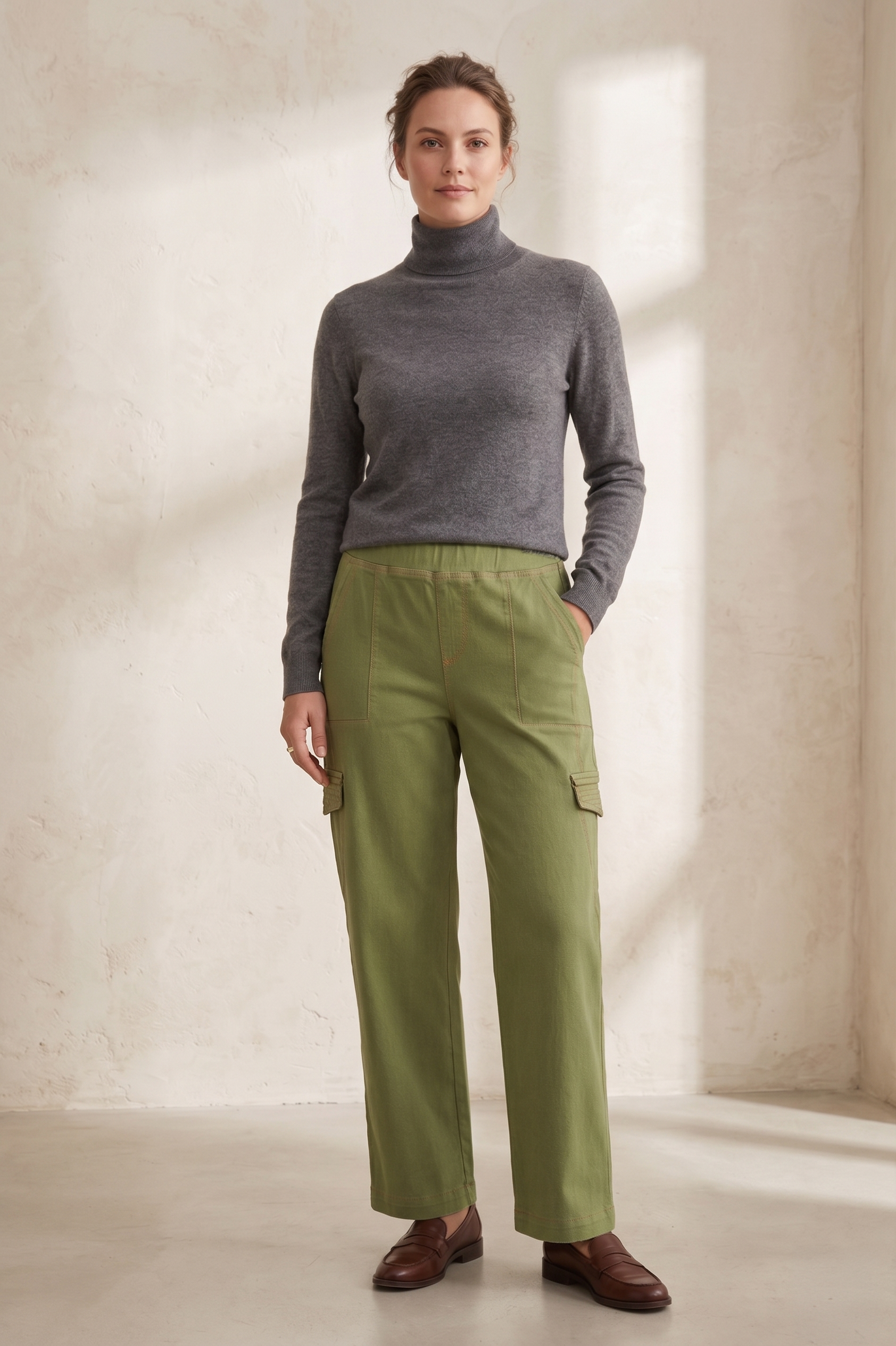 D58 Minimalist Contrast Stitching Cargo Jeans | Premium Stretch Denim