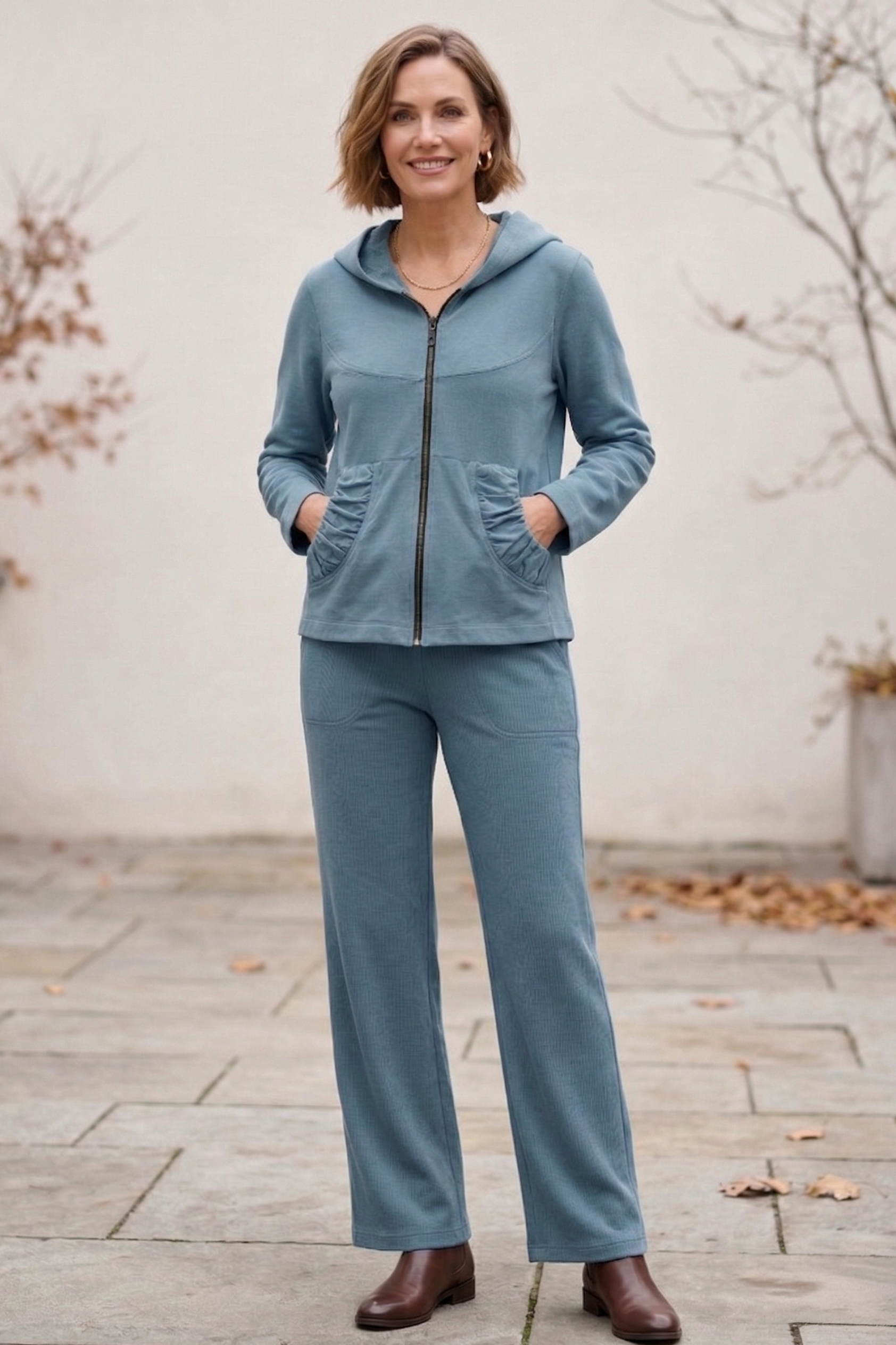 #7765 Stretch French Terry Ruched Zip Hoodie