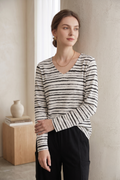 Women's Long Sleeve Striped Cotton Jersey Top (#D32)