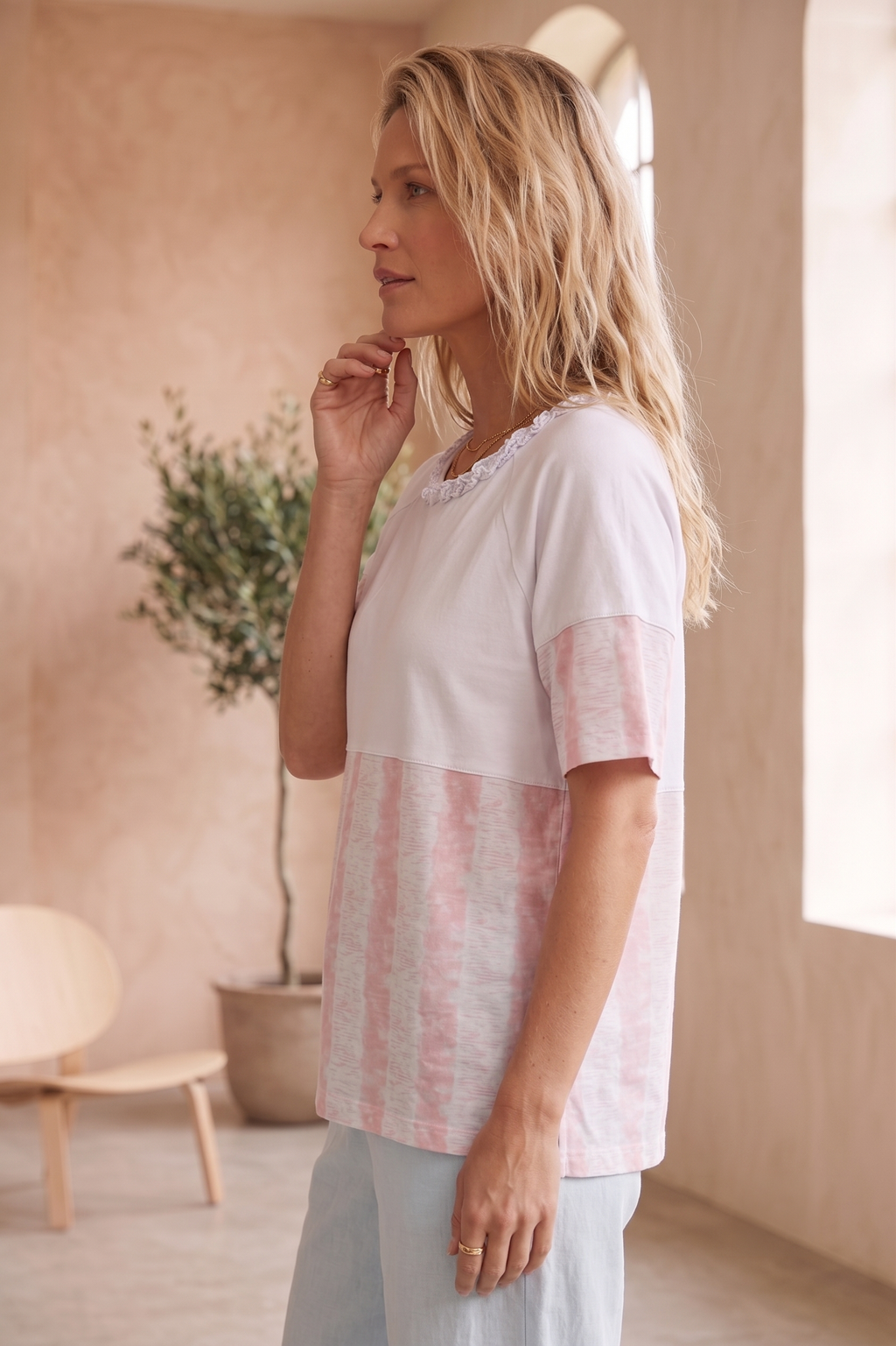 Style #1733| Wholesale 100% Cotton Short Sleeve Wavy Print Top - Multiple Colors