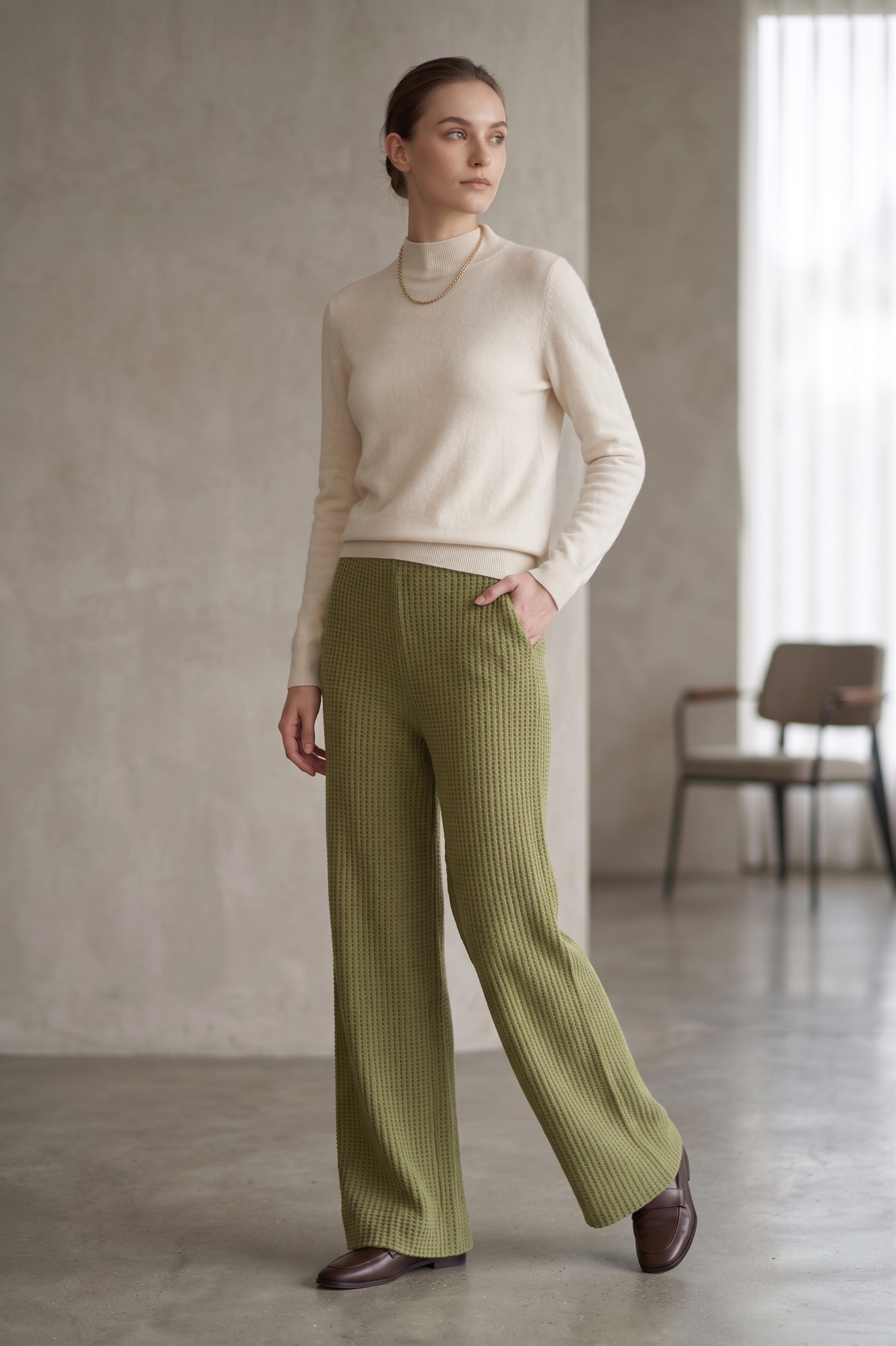 W08 | Luxe Waffle Knit Slim Pants - Minimal Ribbed Texture
