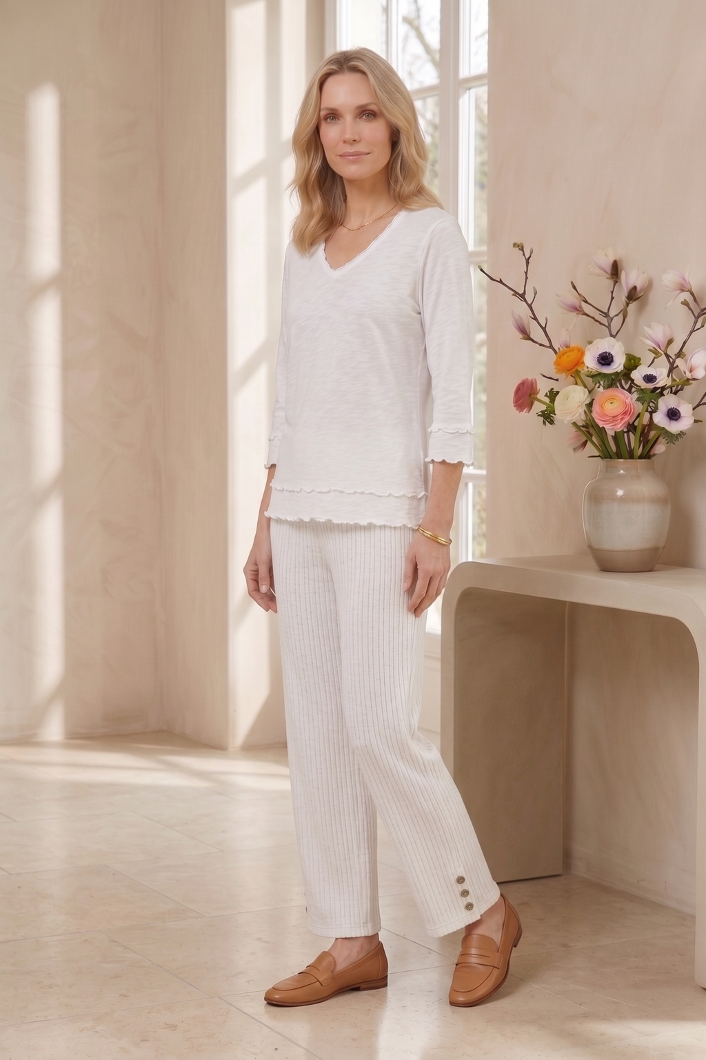 Style #1705: Women's 3/4 Sleeve Layered Hem Detail Top
