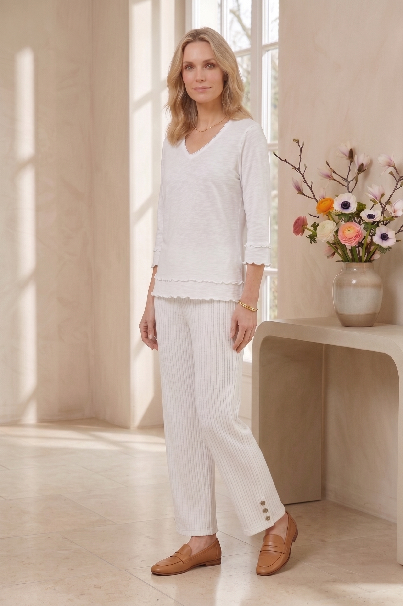 Style #1705: Women's 3/4 Sleeve Layered Hem Detail Top