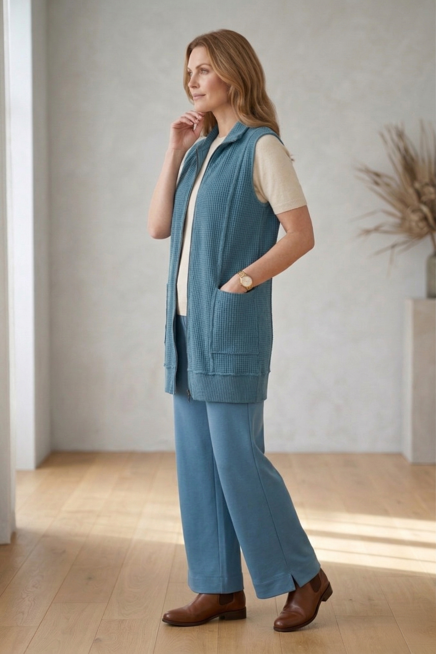 Wild Palms Style #7763: Women's Textured Fall Vest with Pockets
