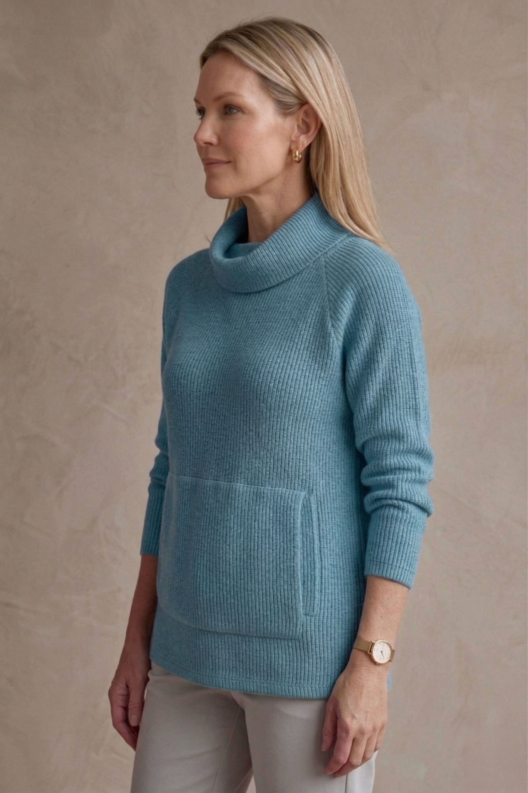 Wild Palms #7762 | Luxe Long Sleeve Cowlneck Top with Kangaroo Pocket