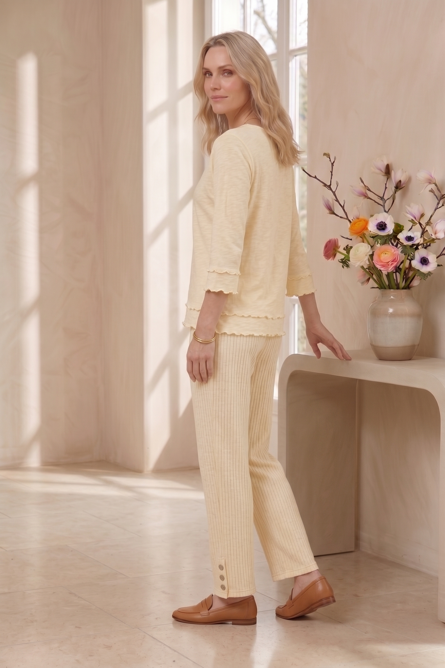 Style #1705: Women's 3/4 Sleeve Layered Hem Detail Top