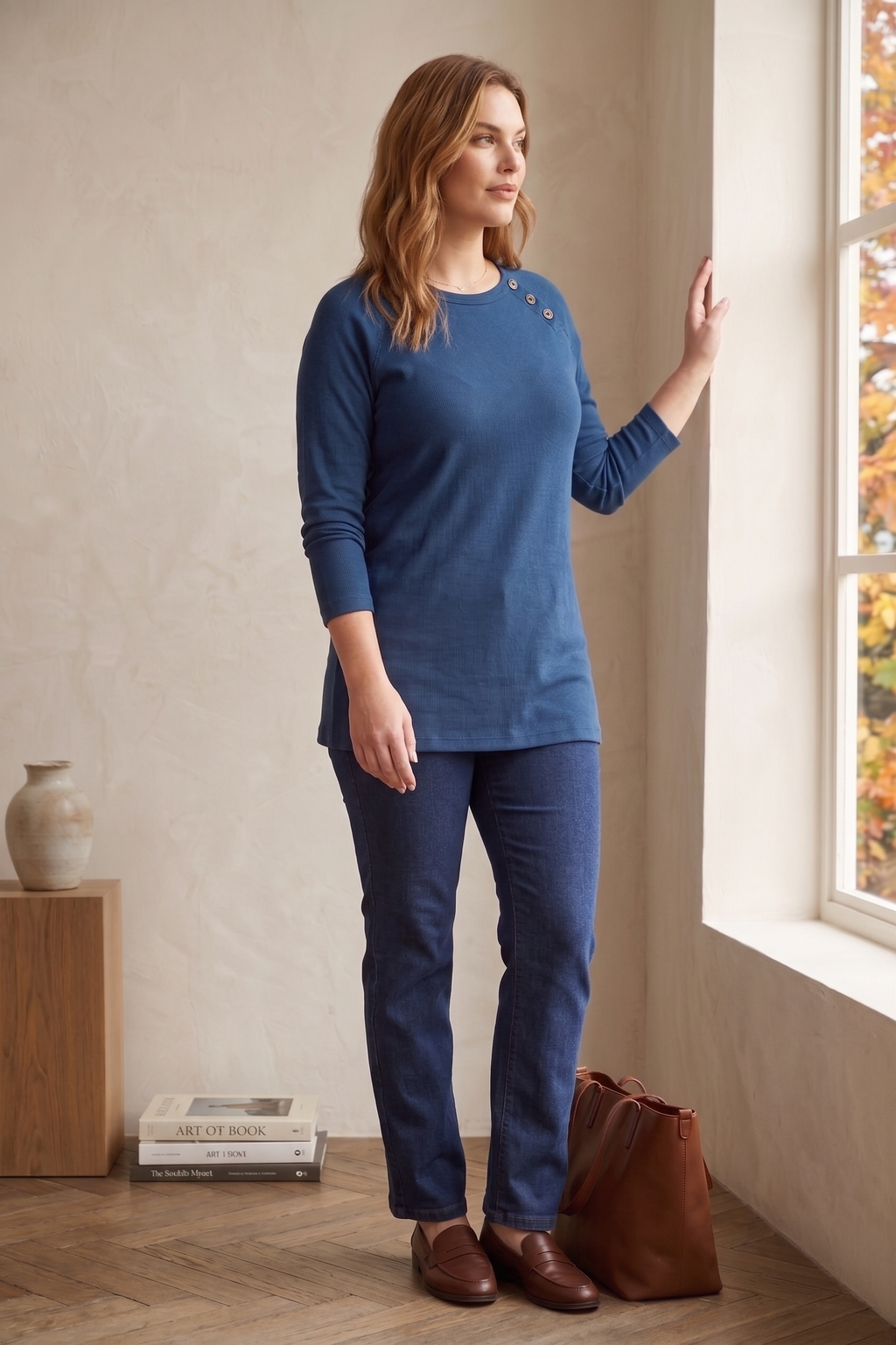 #D18 Long Sleeve Ribbed Jersey Top - Button Detail