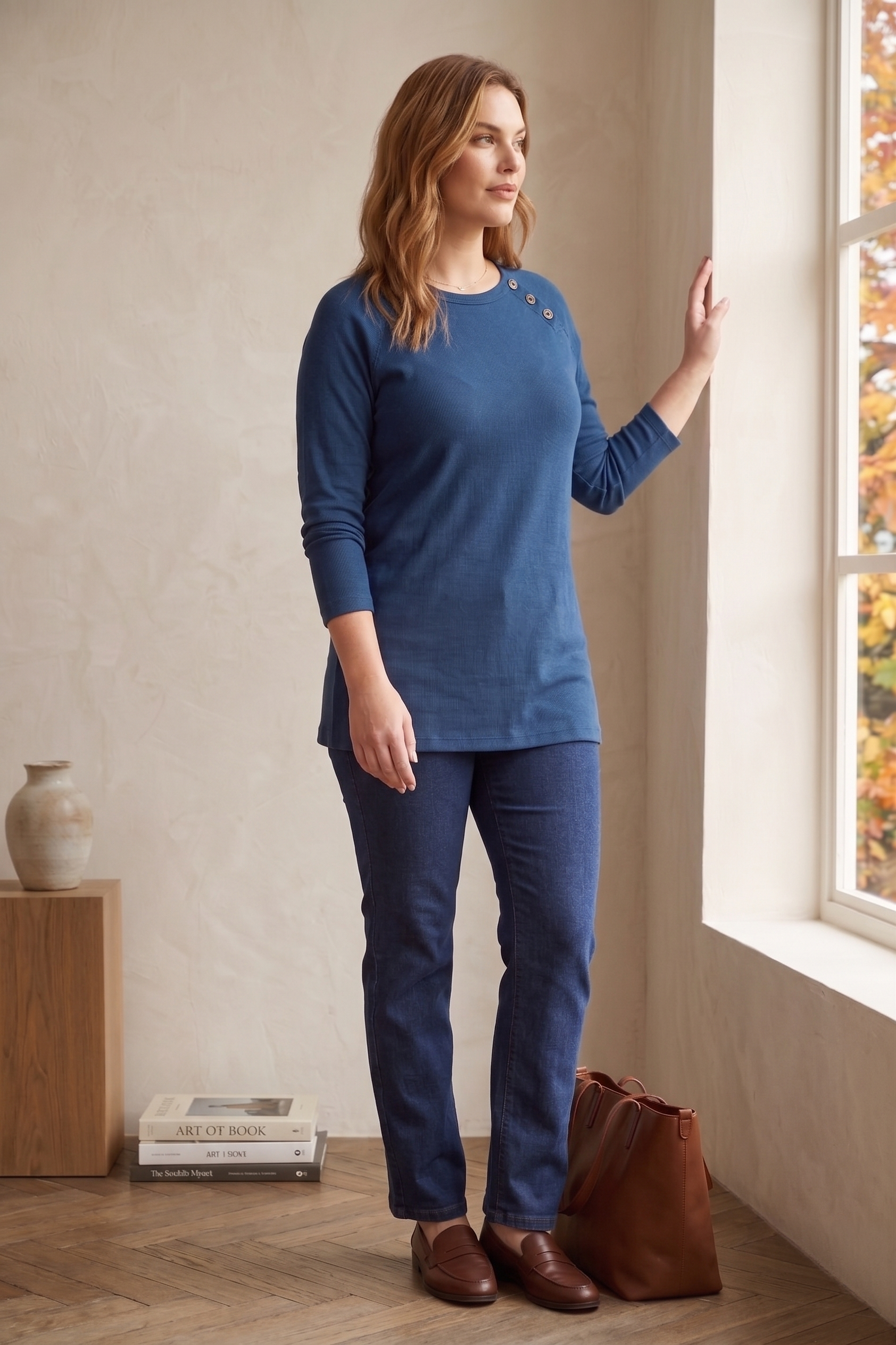 #D18 Long Sleeve Ribbed Jersey Top - Button Detail