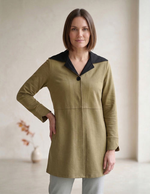 #7766 | Women's Stretch French Terry Trimmed Long Jacket