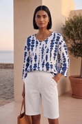 Style #1713 Wild Palms Wholesale Women's 100% Cotton ¾ Sleeve Abstract Dot Top