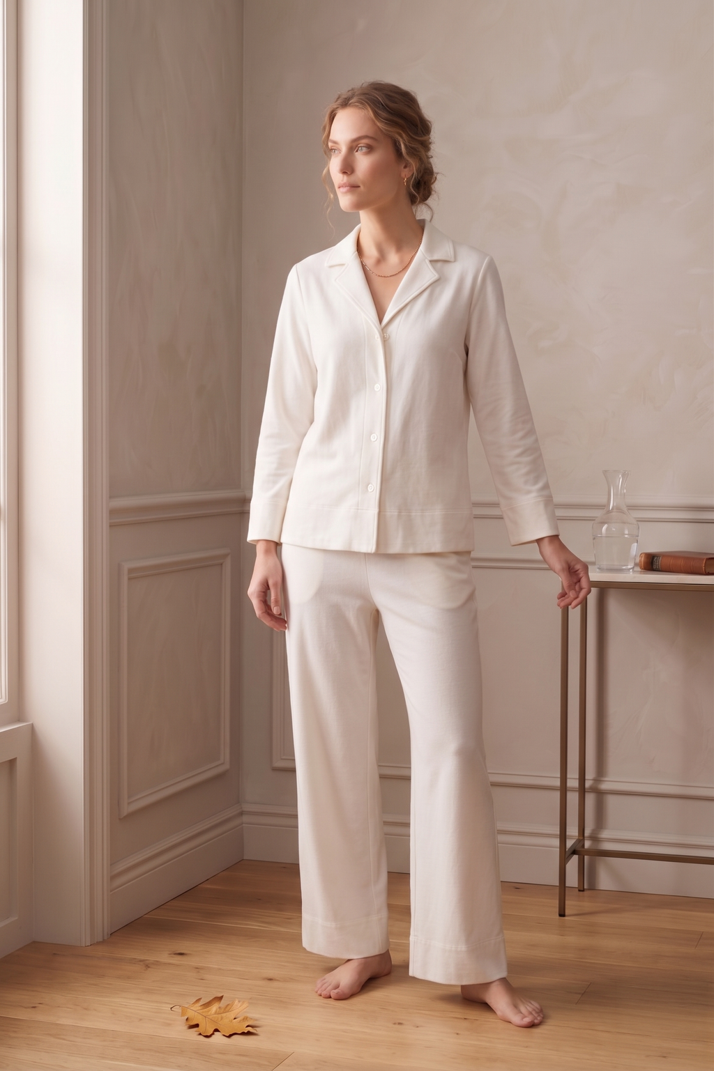 PJ75 Luxe Bracelet Sleeve Wide Leg Lounge Set | Premium Stretch French Terry