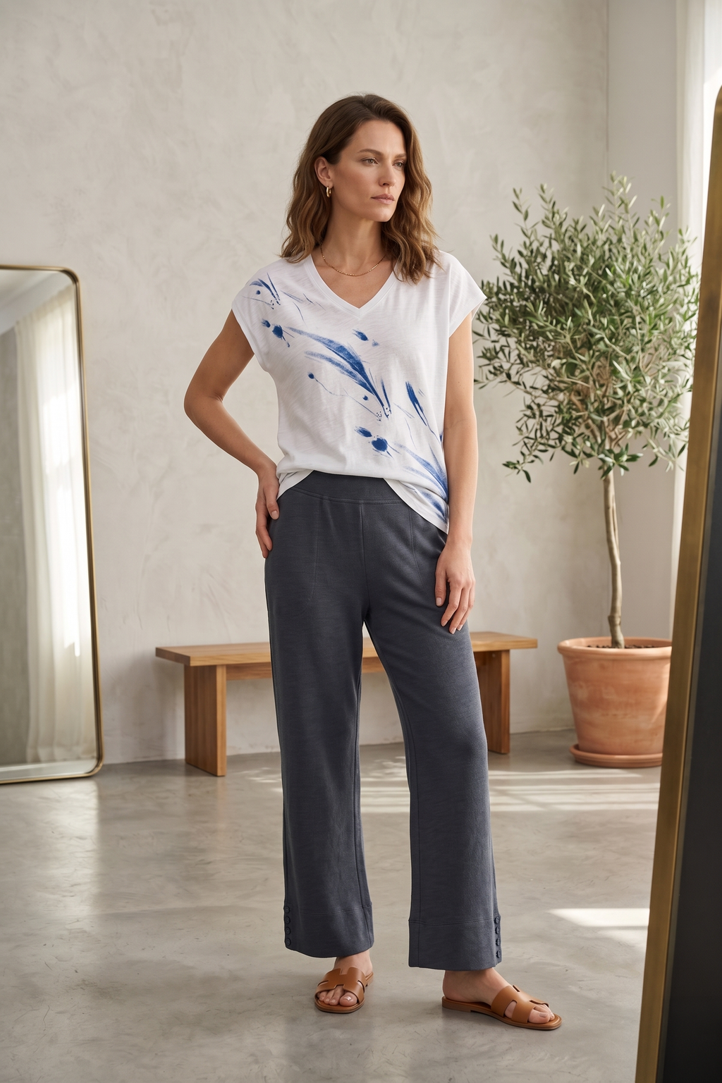 Style #1716-Wild Palms Wholesale Women's 100% Cotton Cap Sleeve Floral Top
