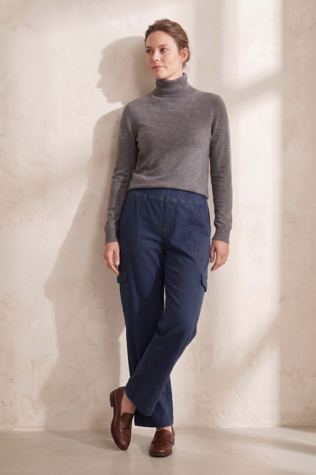 D58 Minimalist Contrast Stitching Cargo Jeans | Premium Stretch Denim