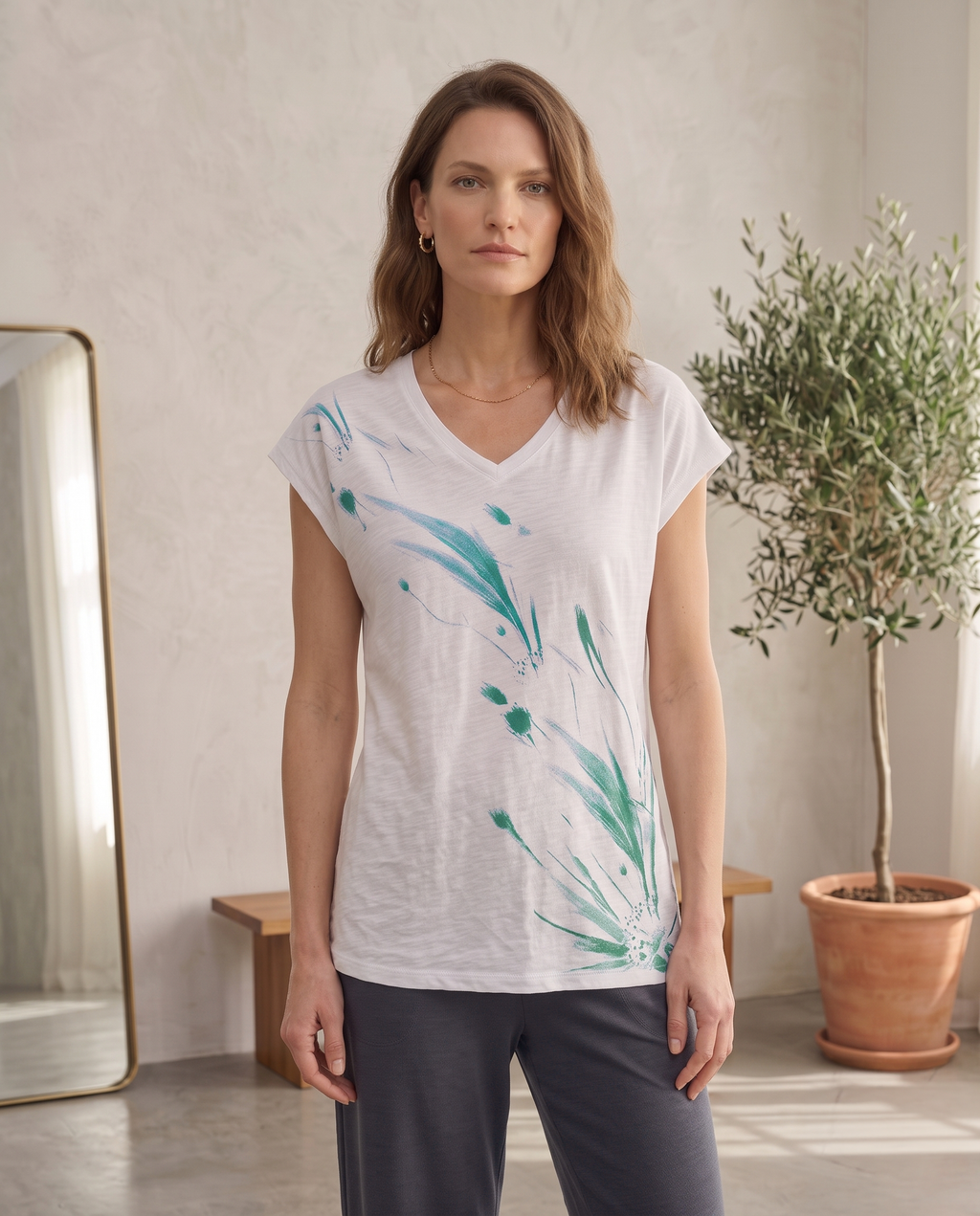 Style #1716-Wild Palms Wholesale Women's 100% Cotton Cap Sleeve Floral Top