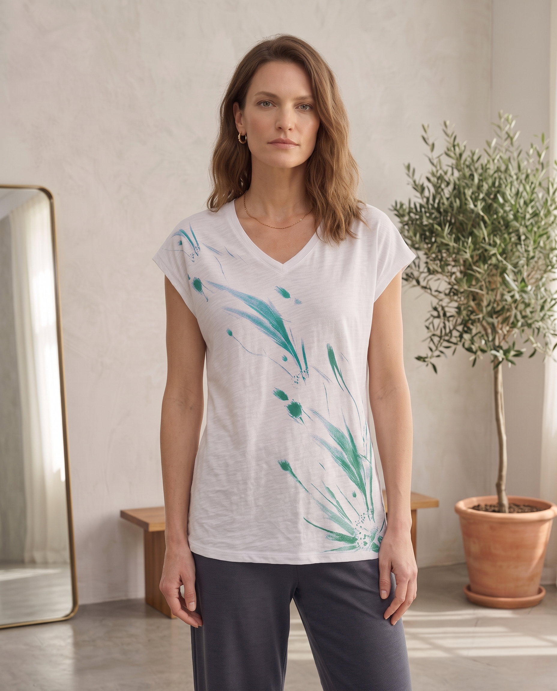 Style #1716-Wild Palms Wholesale Women's 100% Cotton Cap Sleeve Floral Top