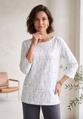 Style #1734 |Wholesale 100% Cotton ¾ Sleeve Abstract Print Top - Multiple Colors