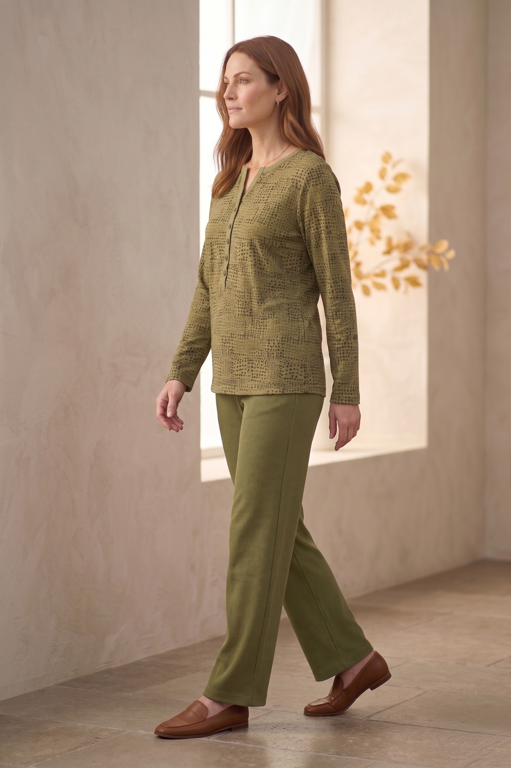 #1274 Long Sleeve Roll Tab Dotted Henley | 100% Cotton Jersey (Wholesale)