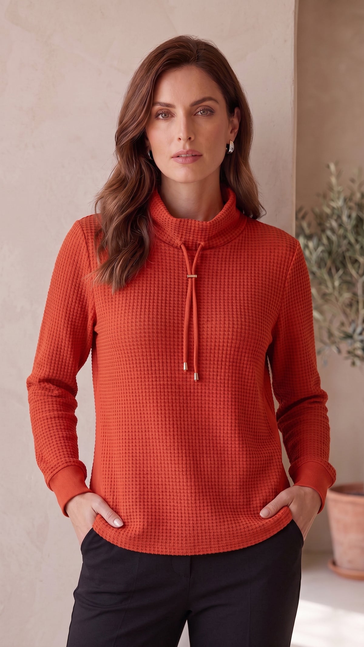 Women’s Premium Waffle Knit L/S Mock Neck Top – Style #W04