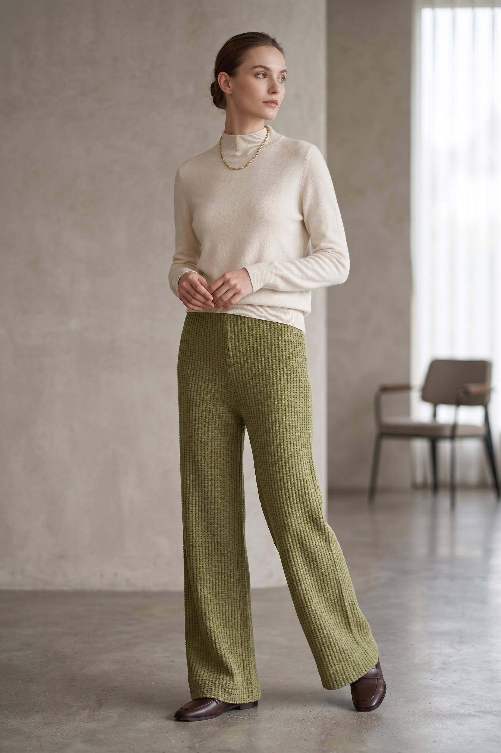 W08 | Luxe Waffle Knit Slim Pants - Minimal Ribbed Texture