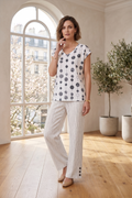 #1702 Dotted Print Cap Slv. Top - 100% Cotton Slub Jersey